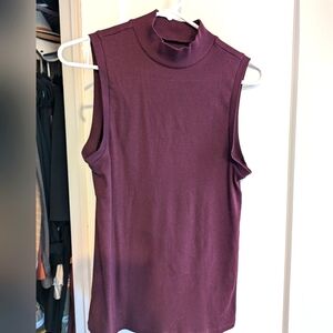 Gap Ribbed Sleeveless Mockneck T-Shirt L Burgundy Pinot Noir
